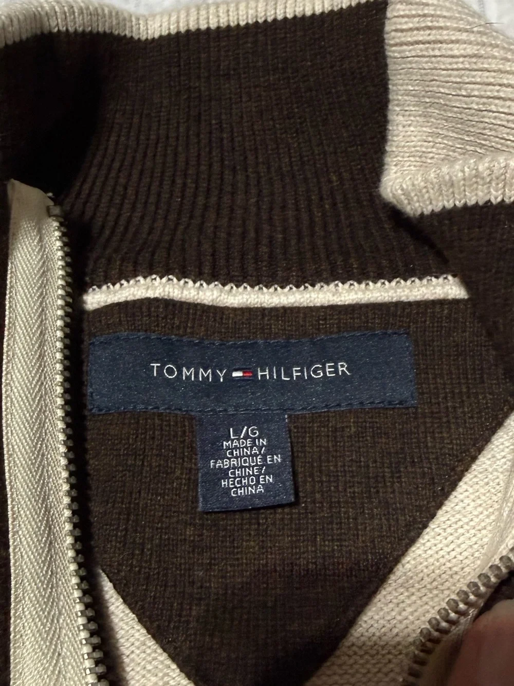 Tommy Hilfiger Men's Light Beige quarter zip Sweater